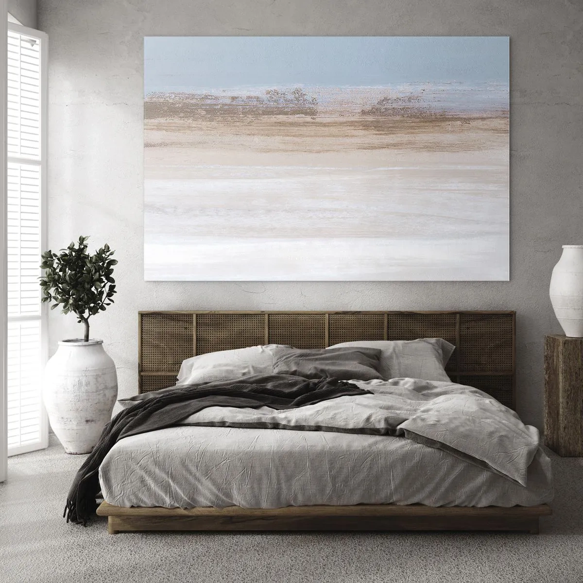 Obraz na skle - Abstraktná krajina s pastelovou oblohou a zemou - 70x50cm - Dvojznačná krajina - Moderná nástenná dekorácia do obývacej izby a spálne ARTTOR