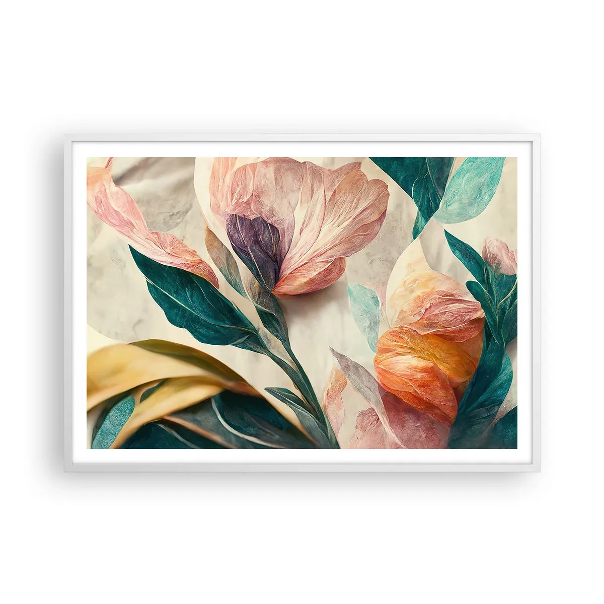 Plagát v bielom ráme - Kvety južných ostrovov - 100x70 cm