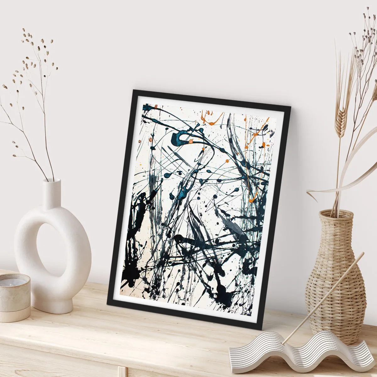 Plagát v čiernom ráme - Expresívna abstrakcia v štýle gestickej maľby - 50x70cm - Expresionistická abstrakcia - Moderná nástenná dekorácia do obývacej izby a spálne ARTTOR