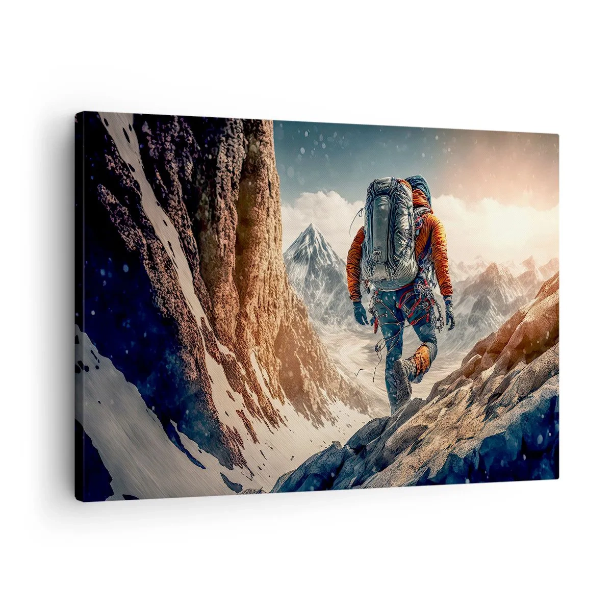 Obraz na plátne - Horolezec na horskom chodníku v zimnej krajine - 70x50cm - Osamelý bojovník - Moderná nástenná dekorácia do obývacej izby a spálne ARTTOR