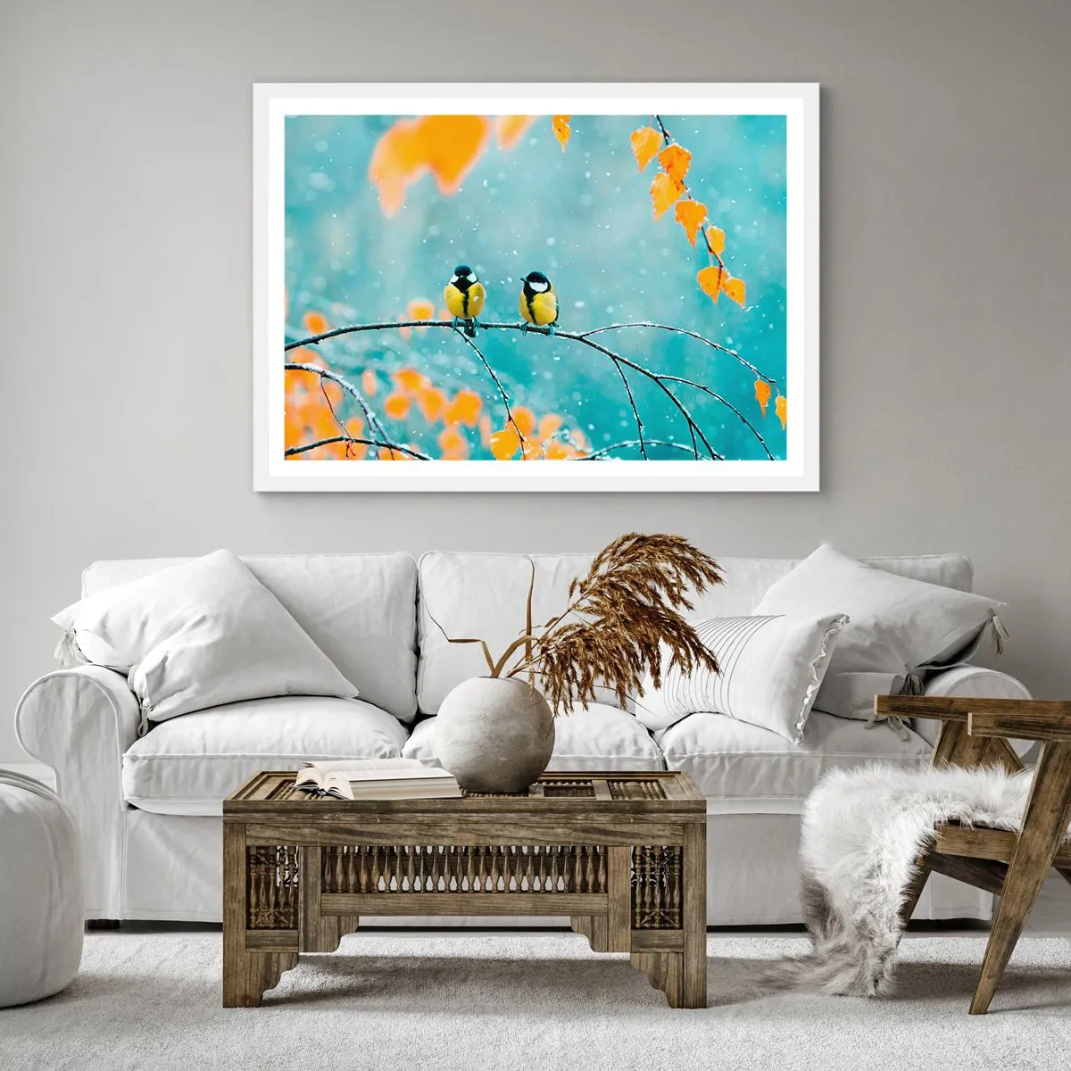 Plagát v bielom ráme - Vtáčie klebety - 60x60 cm