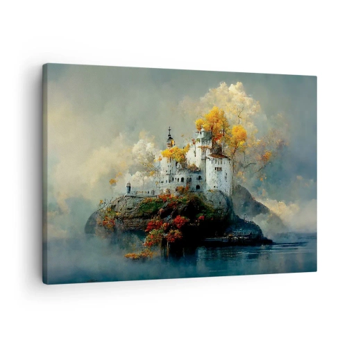 Obraz na plátne - Hrad na kopci obklopený jesennými stromami - 70x50cm - Začiatok romantického príbehu - Moderná nástenná dekorácia do obývacej izby a spálne ARTTOR