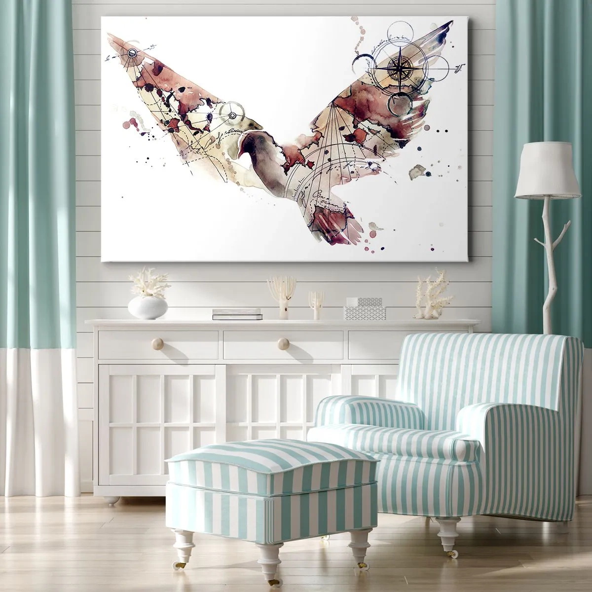 Obraz na plátne - Umelecká silueta vtáka s geometrickými vzormi - 70x50cm - Vzdušný pútnik - Moderná nástenná dekorácia do obývacej izby a spálne ARTTOR