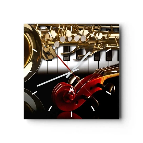 Nástenné hodiny - Plech, drevo a slonovinová kosť - 40x40 cm