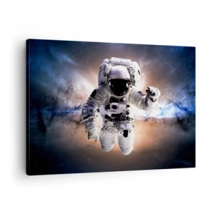 Obraz na plátne - Astronaut vo vesmíre - 70x50cm - Pozdravy z vesmíru - Moderná nástenná dekorácia do obývacej izby a spálne ARTTOR