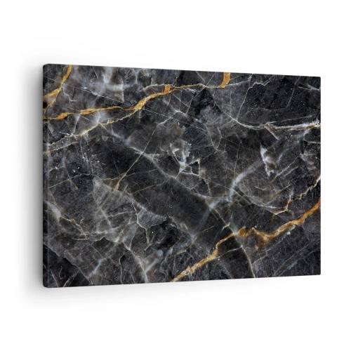 Obraz na plátne - Čierne a zlaté detaily mramorového povrchu - 70x50cm - Vnútorný život kameňa - Moderná nástenná dekorácia do obývacej izby a spálne ARTTOR