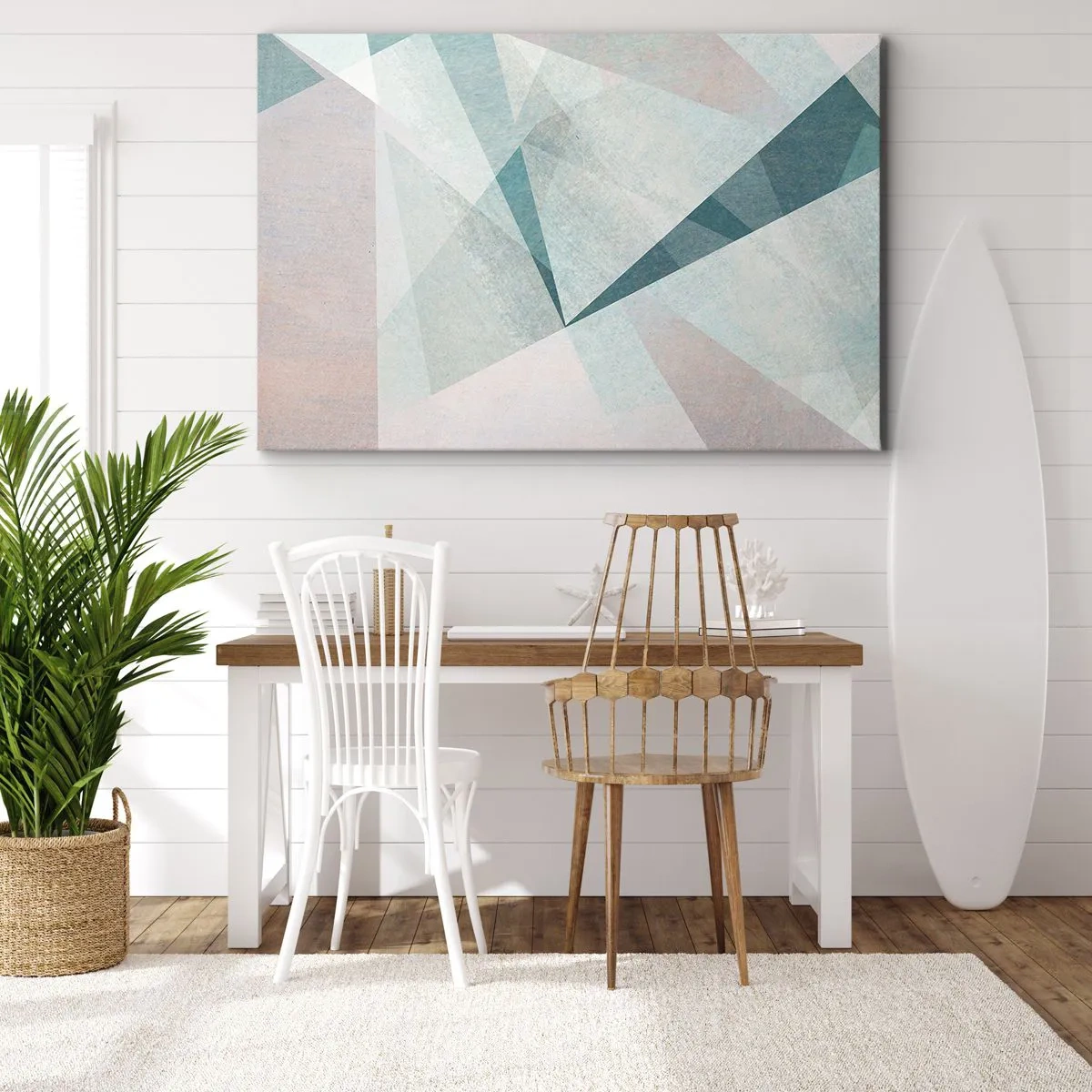 Obraz na plátne - Geometrické tvary v pastelových odtieňoch modrej a sivej - 70x50cm - V kľude, ale dynamicky - Moderná nástenná dekorácia do obývacej izby a spálne ARTTOR