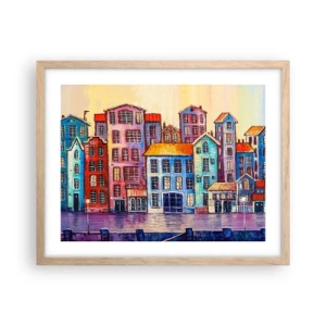Plagát v ráme zo svetlého duba - Mesto ako z rozprávky - 50x40 cm