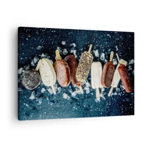 Obraz na plátne - Farebné nanuky usporiadané na ľade s tmavým pozadím - 70x50cm - Chuť horúceho leta - Moderná nástenná dekorácia do obývacej izby a spálne ARTTOR