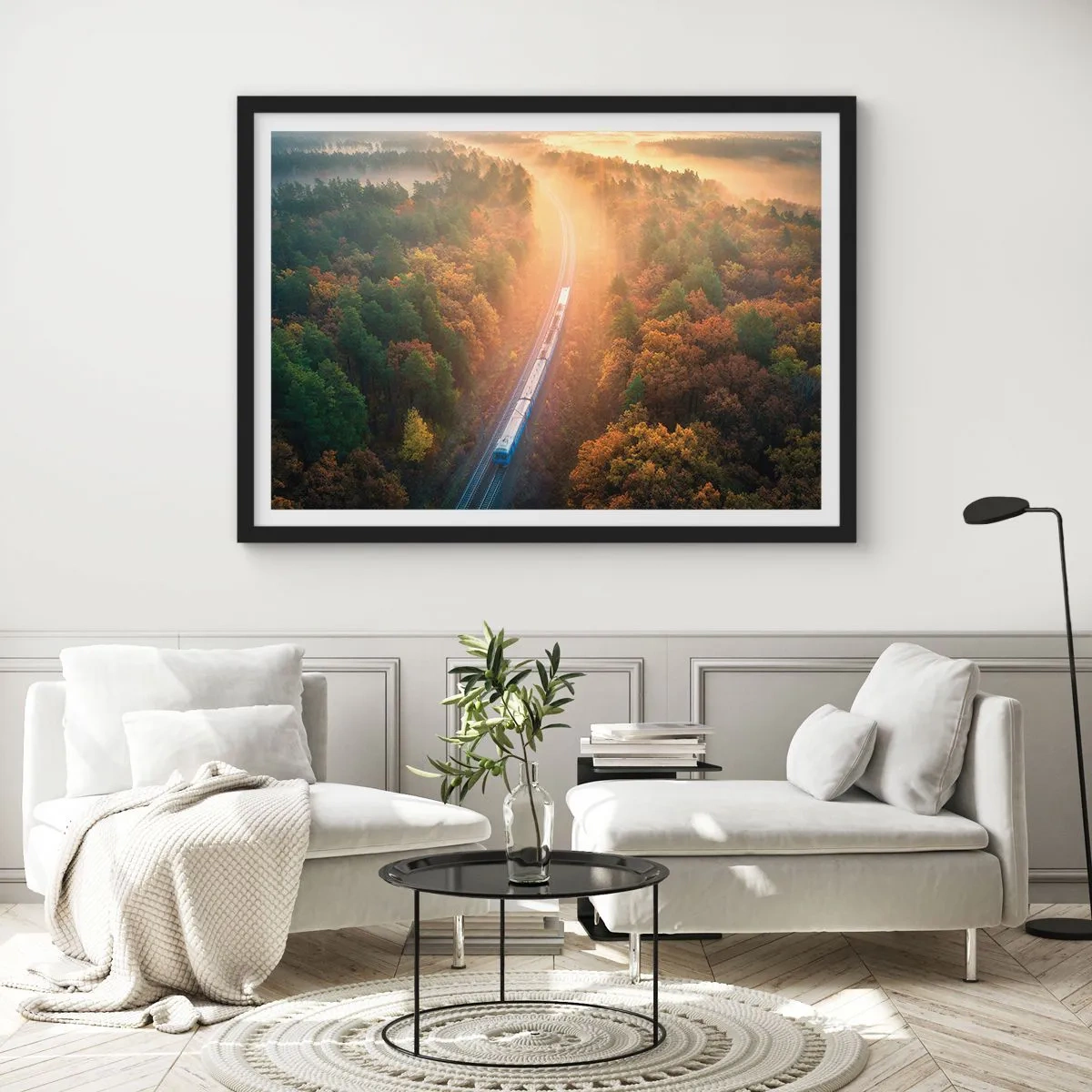 Plagát v čiernom ráme - Jesenná cesta - 70x50 cm