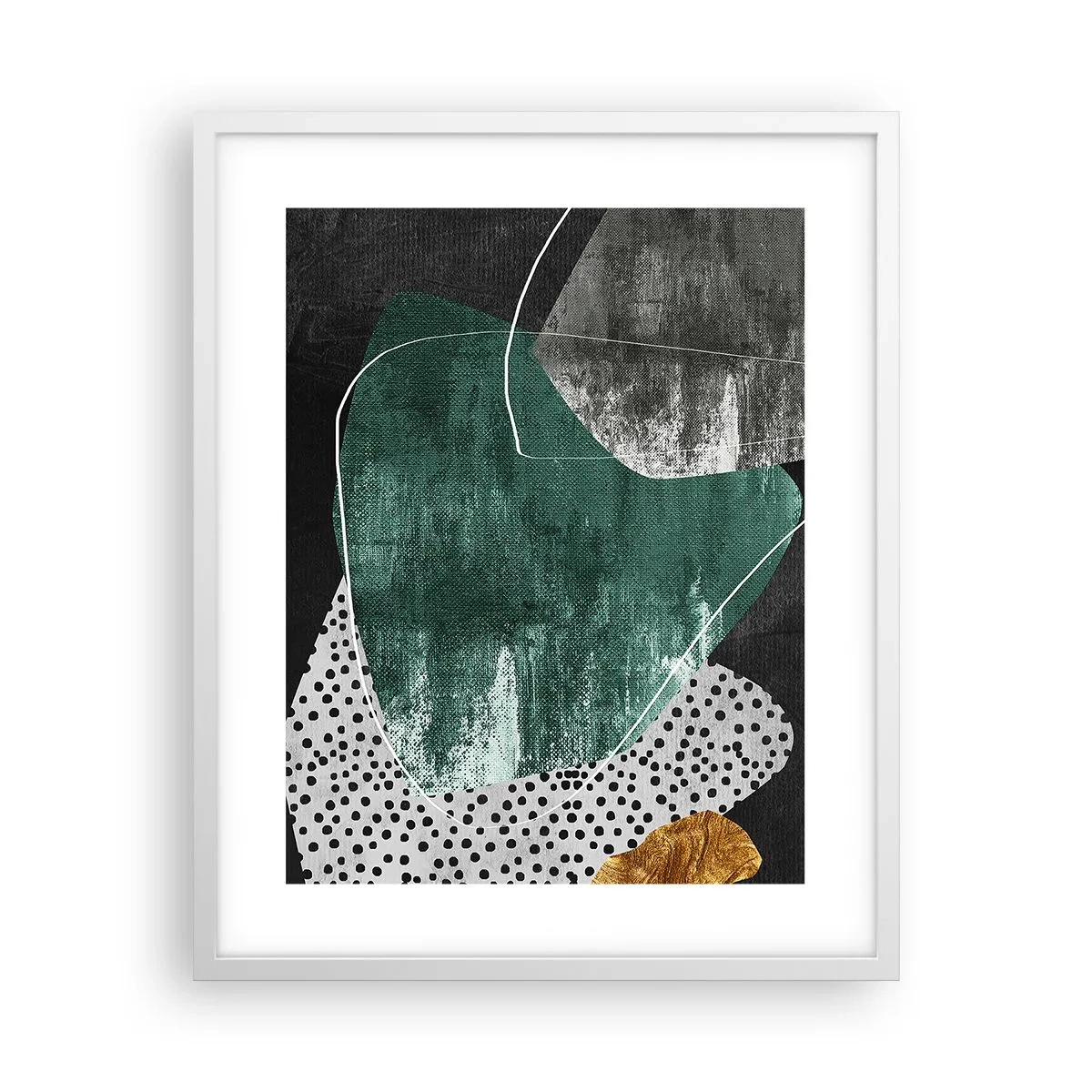 Plagát v bielom ráme - Farebná abstrakcia so zlatou vločkou - 40x50 cm