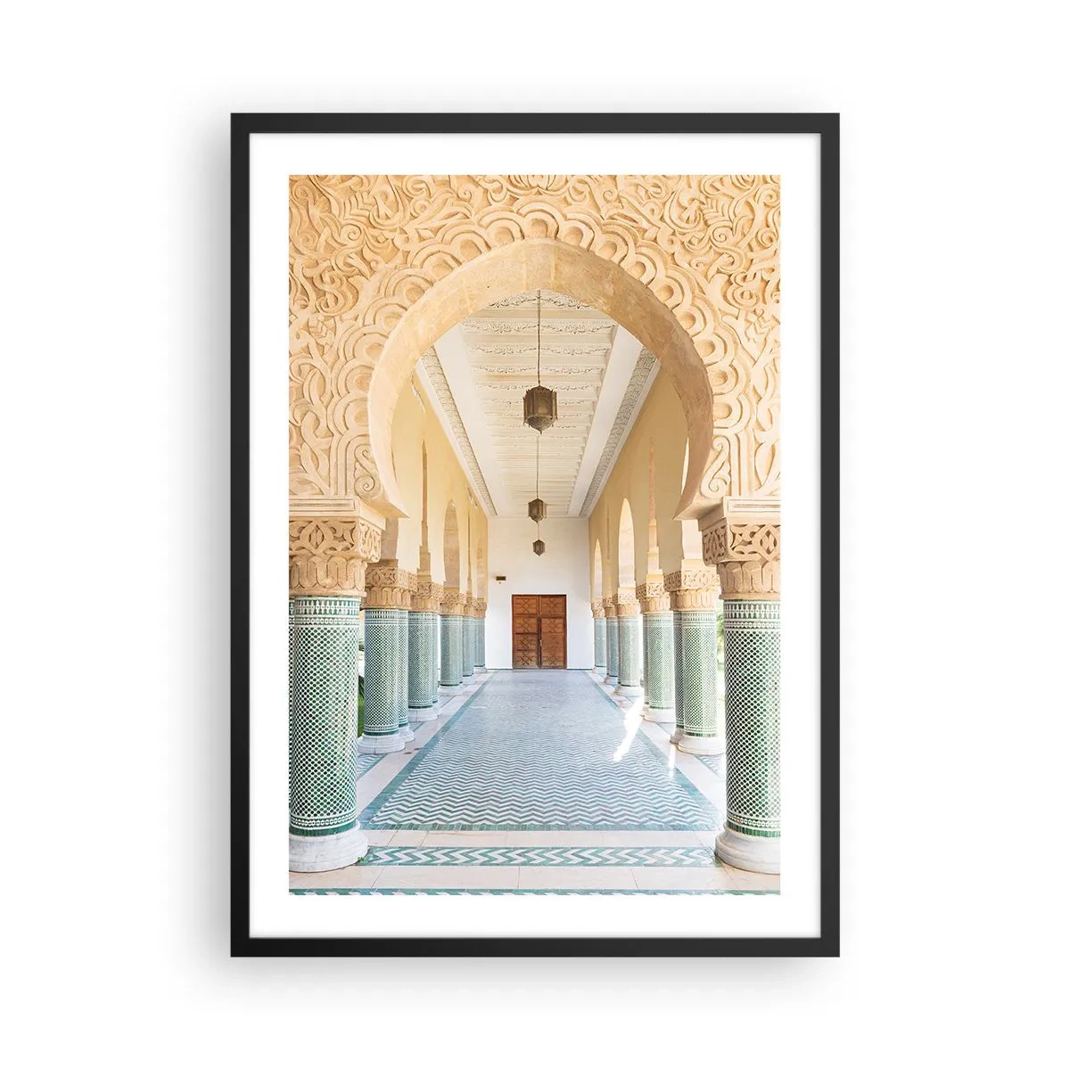 Plagát v čiernom ráme - Fotografia zdobenej arkádovej chodby v orientálnom štýle - 50x70cm - Z príbehov Šeherezády - Moderná nástenná dekorácia do obývacej izby a spálne ARTTOR