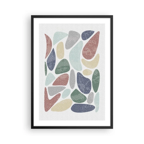 Plagát v čiernom ráme - Abstraktné kamene v pastelových odtieňoch - 50x70cm - Mozaika práškových farieb - Moderná nástenná dekorácia do obývacej izby a spálne ARTTOR