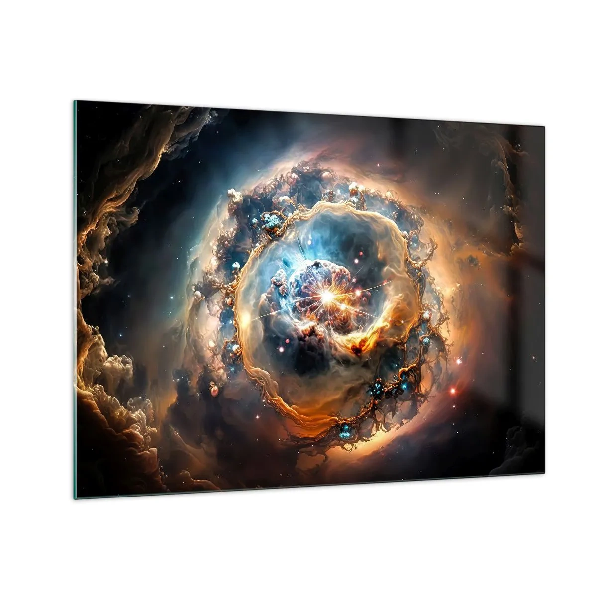 Obraz na skle - Kozmická explózia v strede galaktického víru - 70x50cm - Začiatok - Moderná nástenná dekorácia do obývacej izby a spálne ARTTOR