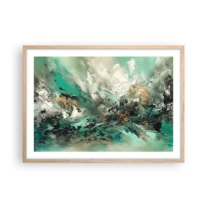 Plagát v ráme zo svetlého duba - Smaragdovočierne vlnobitie - 70x50 cm