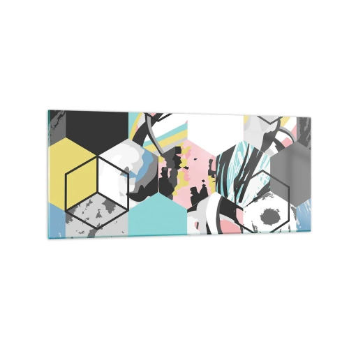 Obraz na skle - Šesťuholníky a kocky v šiestich farbách - 120x50 cm