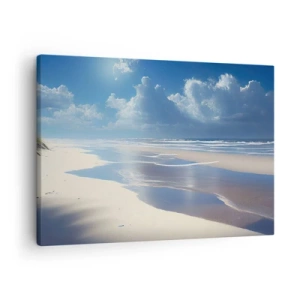 Obraz na plátne - Piesočnatá pláž s vlnami pod modrou oblohou - 70x50cm - Dovolenka v raji - Moderná nástenná dekorácia do obývacej izby a spálne ARTTOR