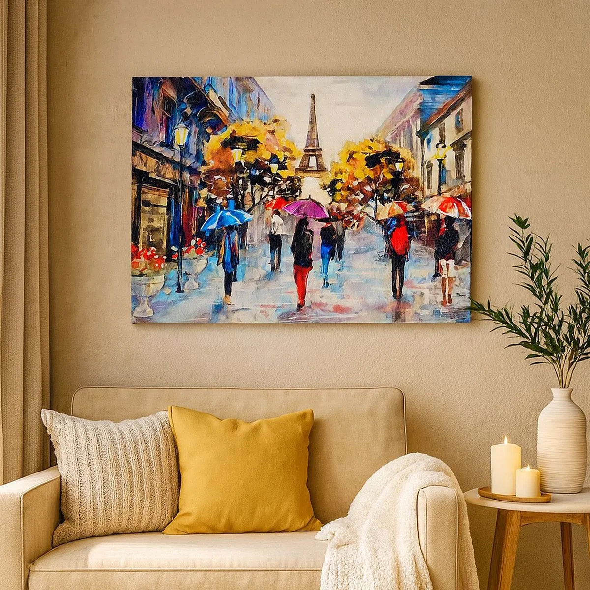 Obraz na plátne - Jesenná prechádzka Parížom s výhľadom na Eiffelovu vežu - 70x50cm - Na jeseň obzvlášť krásny - Moderná nástenná dekorácia do obývacej izby a spálne ARTTOR
