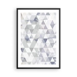 Plagát v čiernom ráme - Geometrický vzor trojuholníkov v odtieňoch sivej - 50x70cm - V rytme na tri - Moderná nástenná dekorácia do obývacej izby a spálne ARTTOR