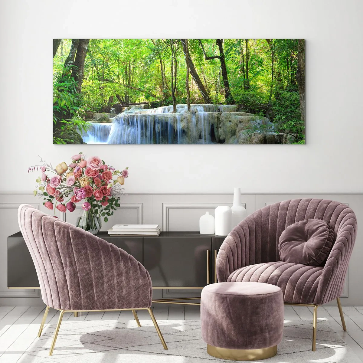 Obraz na skle - Utopiť v tyrkyse a zeleni - 100x40 cm