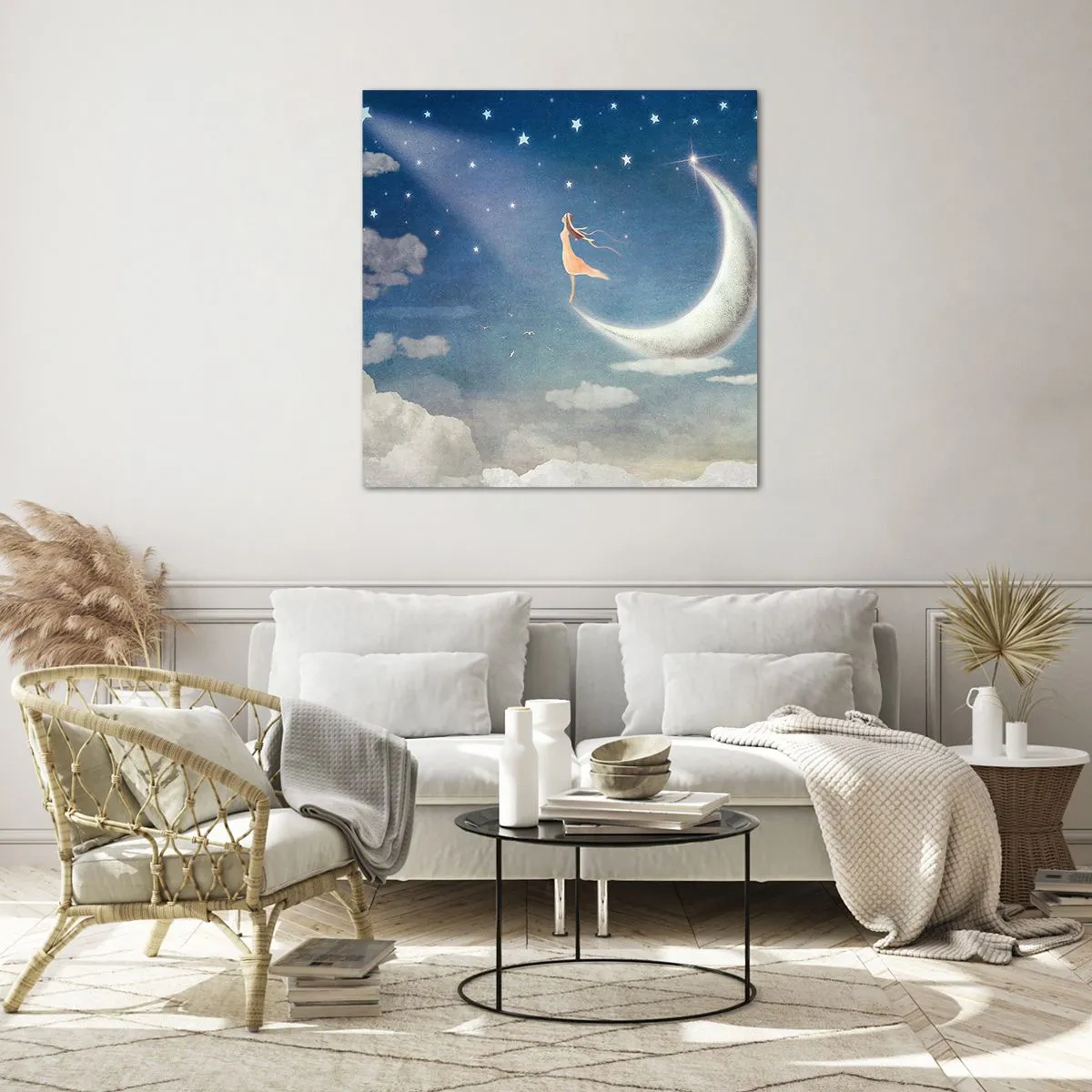 Obraz na skle - Modrá koketa - 70x70 cm