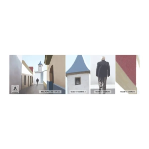 Vzorka samolepiacej fototapety Deluxe Sticker - Slnečná prechádzka - Pastel, Budovy, Architektúra - 100x30 cm