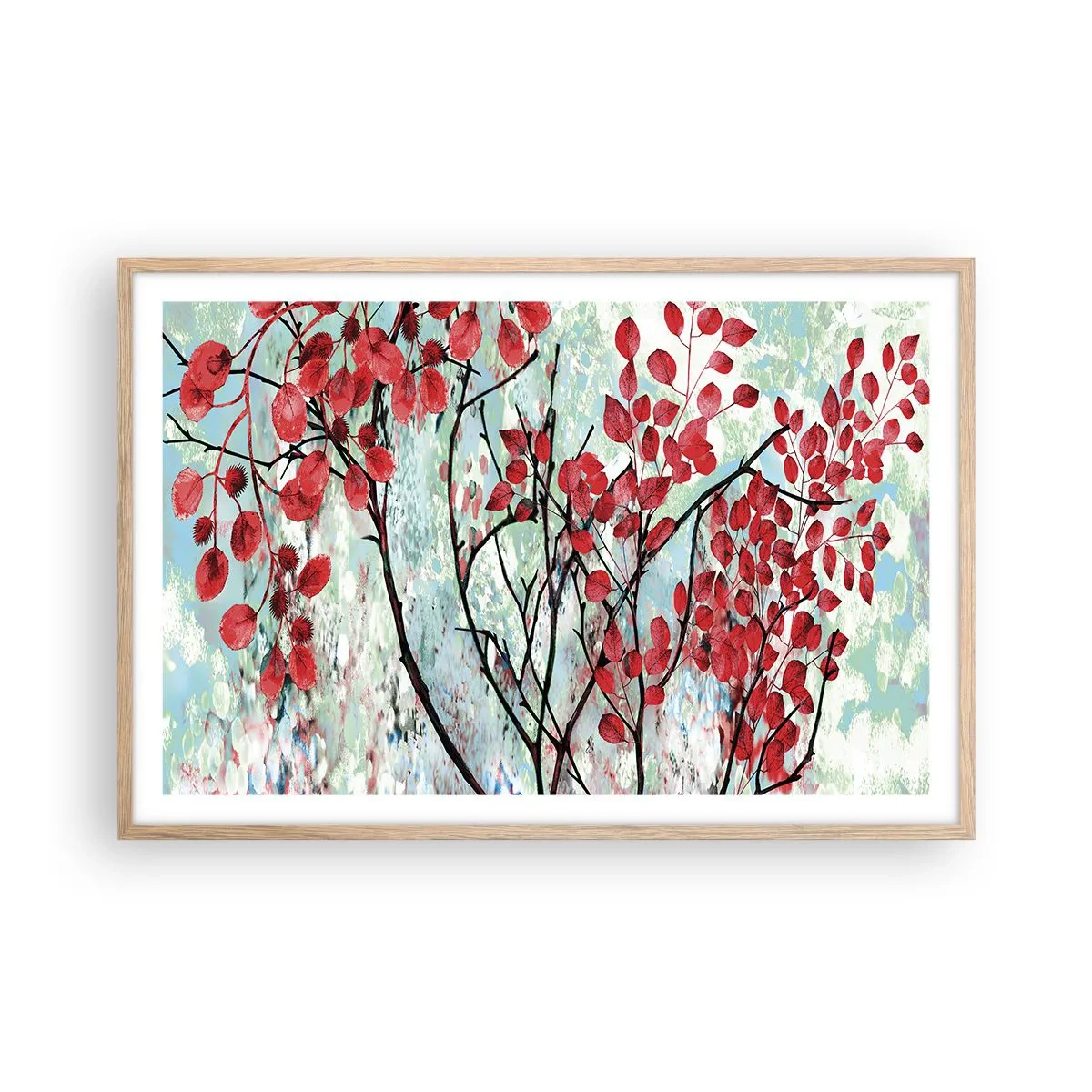 Plagát v ráme zo svetlého duba - Strom v šarlátovej - 91x61 cm