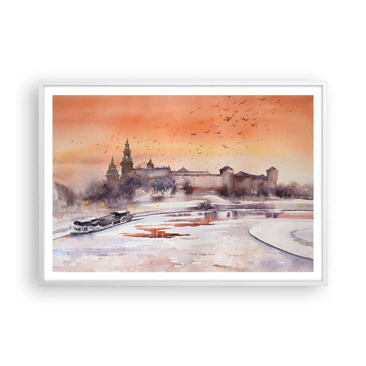 Plagát v bielom ráme - Kráľovský západ slnka - 100x70 cm