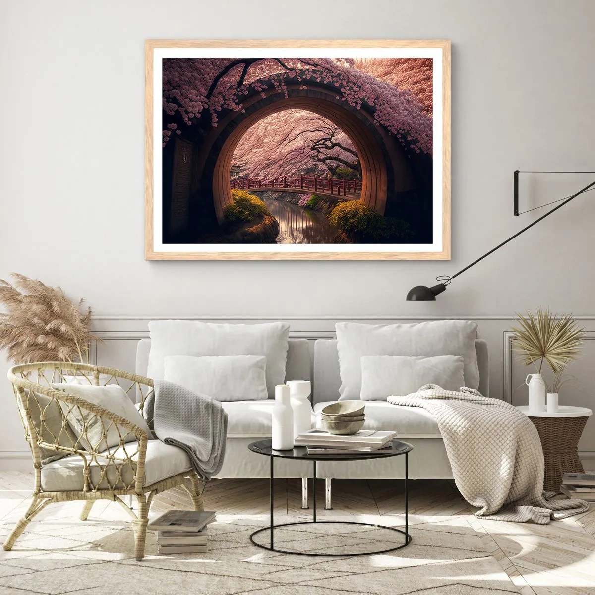 Plagát v ráme zo svetlého duba - Japonská jar - 40x30 cm