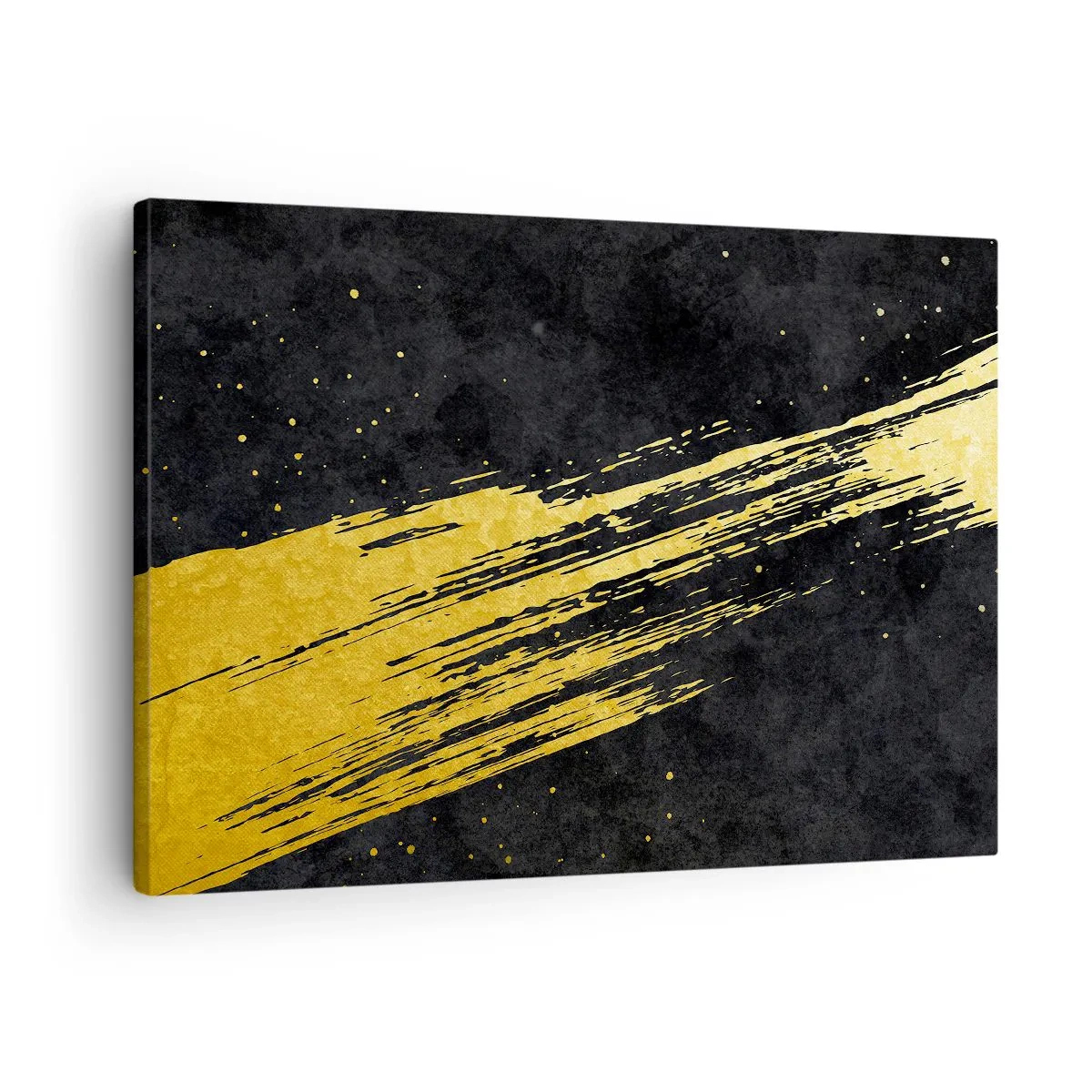 Obraz na plátne - Čierne pozadie s dynamickými zlatými ťahmi štetcom - 70x50cm - Skok do hyperpriestoru - Moderná nástenná dekorácia do obývacej izby a spálne ARTTOR