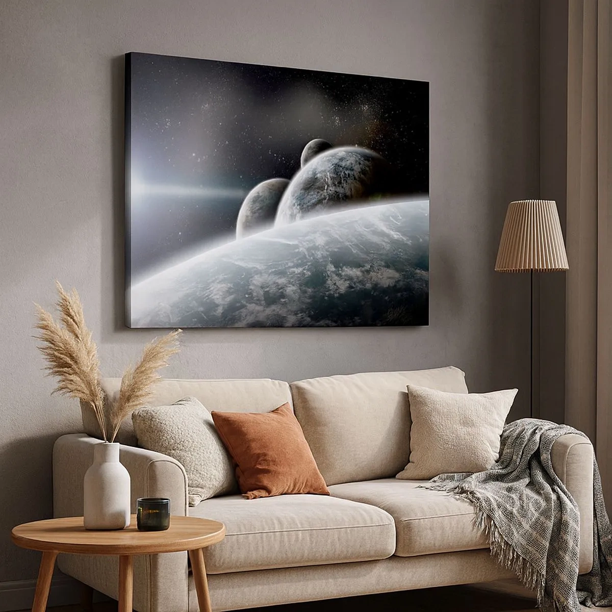 Obraz na plátne - Planéty vo vesmíre na pozadí hviezd a galaxií - 70x50cm - Vesmírna hudba sfér - Moderná nástenná dekorácia do obývacej izby a spálne ARTTOR