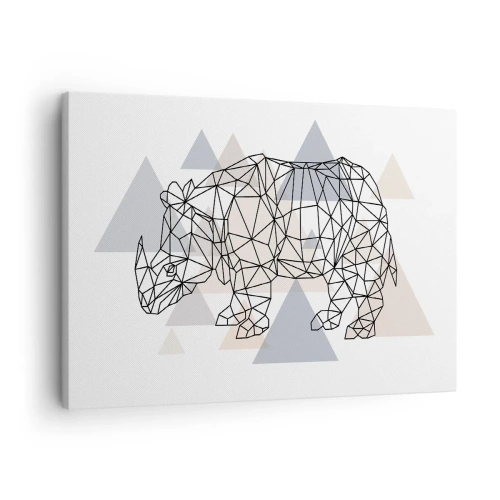 Obraz na plátne - Geometrický nosorožec na pozadí jemných trojuholníkov - 70x50cm - Štruktúra sily - Moderná nástenná dekorácia do obývacej izby a spálne ARTTOR