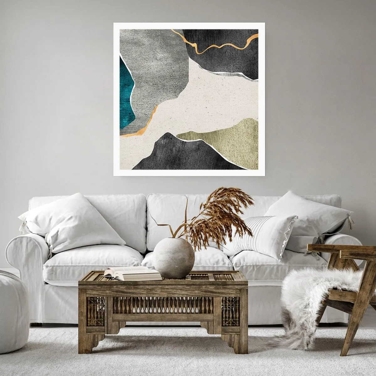 Plagát - Mozaiková kompozícia so zlatou niťou - 50x50 cm