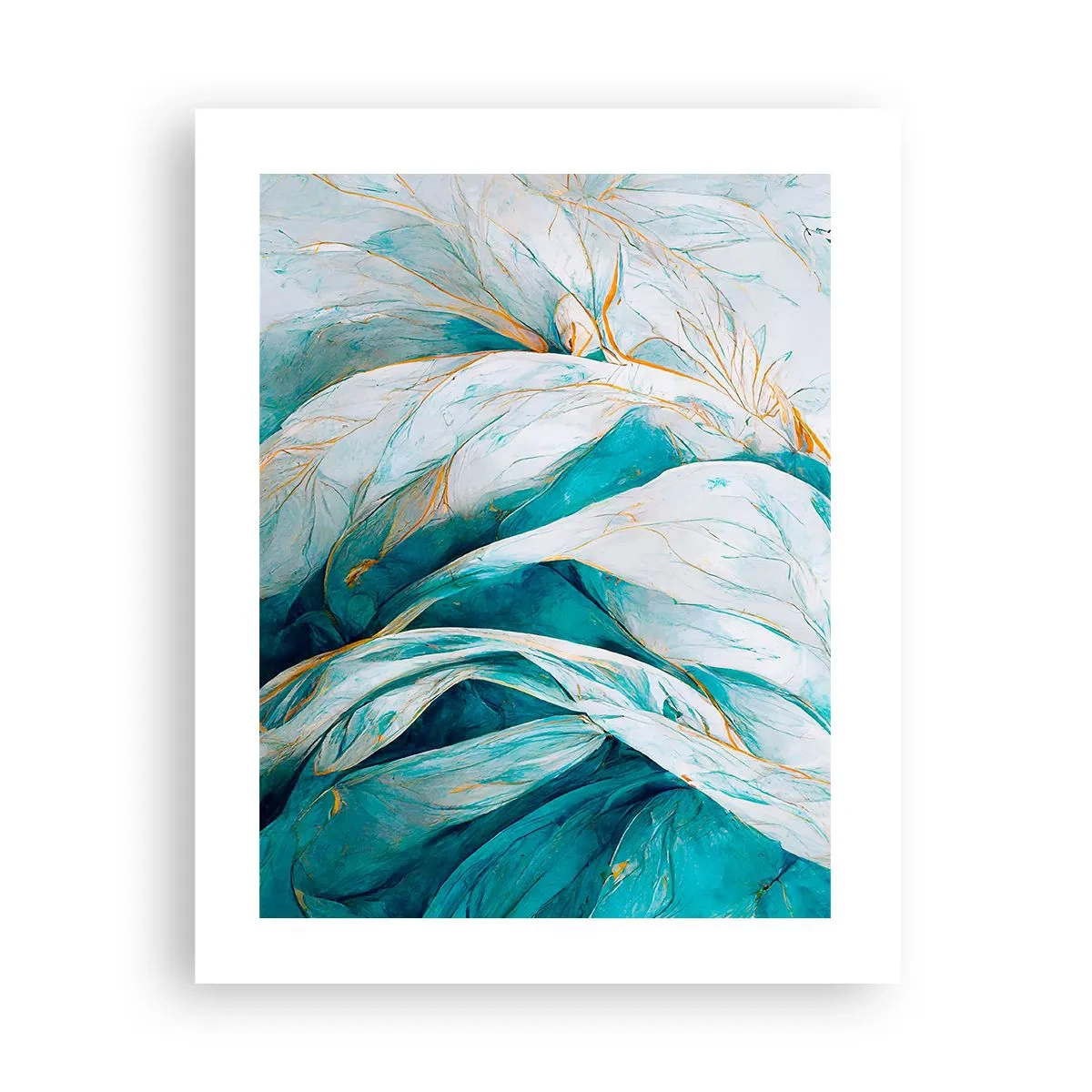 Plagát - Modrá abstrakcia so zlatým motívom - 40x50 cm