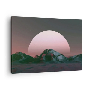 Obraz na plátne - Geometrické hory so zapadajúcim slnkom v pozadí - 70x50cm - V susednej galaxii - Moderná nástenná dekorácia do obývacej izby a spálne ARTTOR