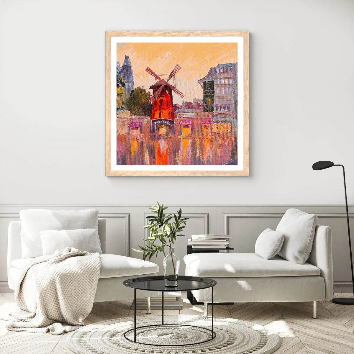 Plagát v ráme zo svetlého duba - Parížske ikony – Moulin Rouge - 60x60 cm