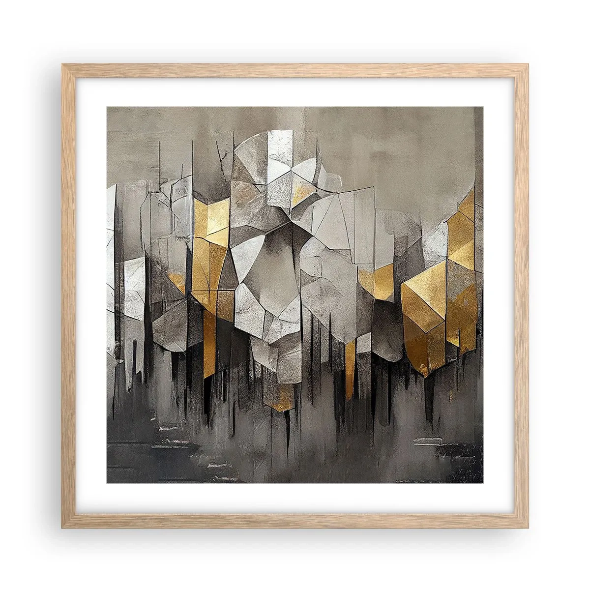 Plagát v ráme zo svetlého duba - Kompozícia z ľadu a svetla - 50x50 cm