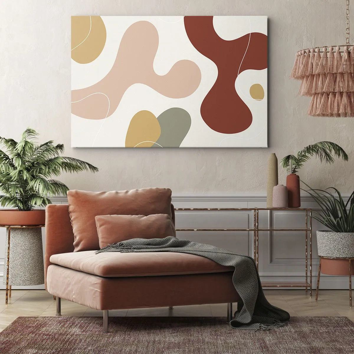 Obraz na plátne - Abstraktná kompozícia v pastelových odtieňoch s dynamickými tvarmi. - 70x50cm - Klikiháky - Moderná nástenná dekorácia do obývacej izby a spálne ARTTOR