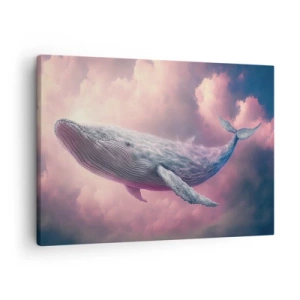 Obraz na plátne - Veľryba plávajúca v oblakoch pri západe slnka - 70x50cm - Otri si oči - Moderná nástenná dekorácia do obývacej izby a spálne ARTTOR