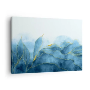 Obraz na plátne - Abstraktné vlny v odtieňoch modrej so zlatými akcentmi - 70x50cm - Blankyt v zlate - Moderná nástenná dekorácia do obývacej izby a spálne ARTTOR