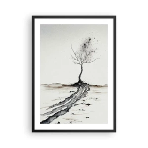 Plagát v čiernom ráme - Minimalistický strom s abstraktnými koreňmi - 50x70cm - Zimná melanchólia - Moderná nástenná dekorácia do obývacej izby a spálne ARTTOR