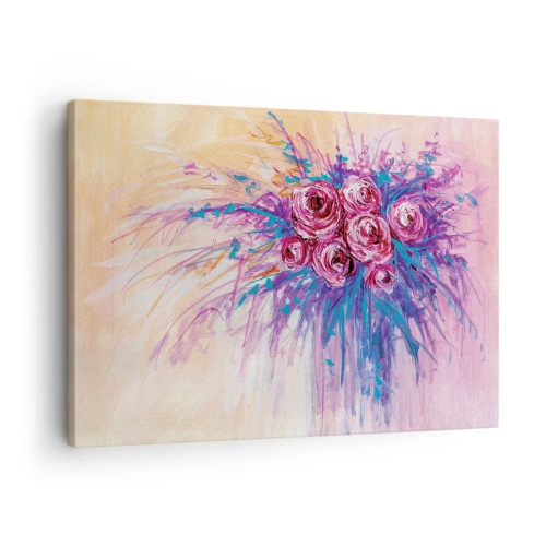 Obraz na plátne - Kytica ruží v pastelových farbách - 70x50cm - Ružová fontána - Moderná nástenná dekorácia do obývacej izby a spálne ARTTOR