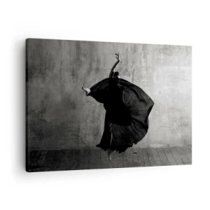 Obraz na plátne - Čierna a biela silueta tanečnice v pohybe na pozadí steny - 70x50cm - Plné vášne - Moderná nástenná dekorácia do obývacej izby a spálne ARTTOR