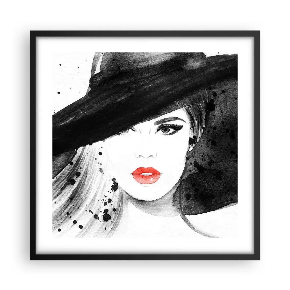 Plagát v čiernom ráme - Dáma v čiernom - 50x50 cm