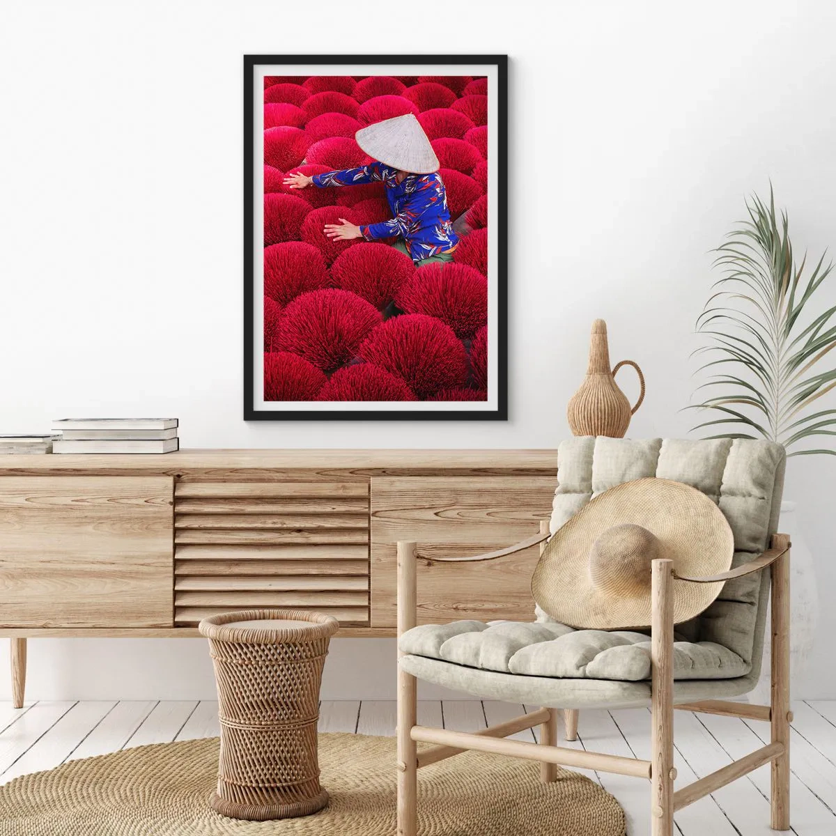 Plagát v čiernom ráme - Na ryžovom poli - 70x100 cm