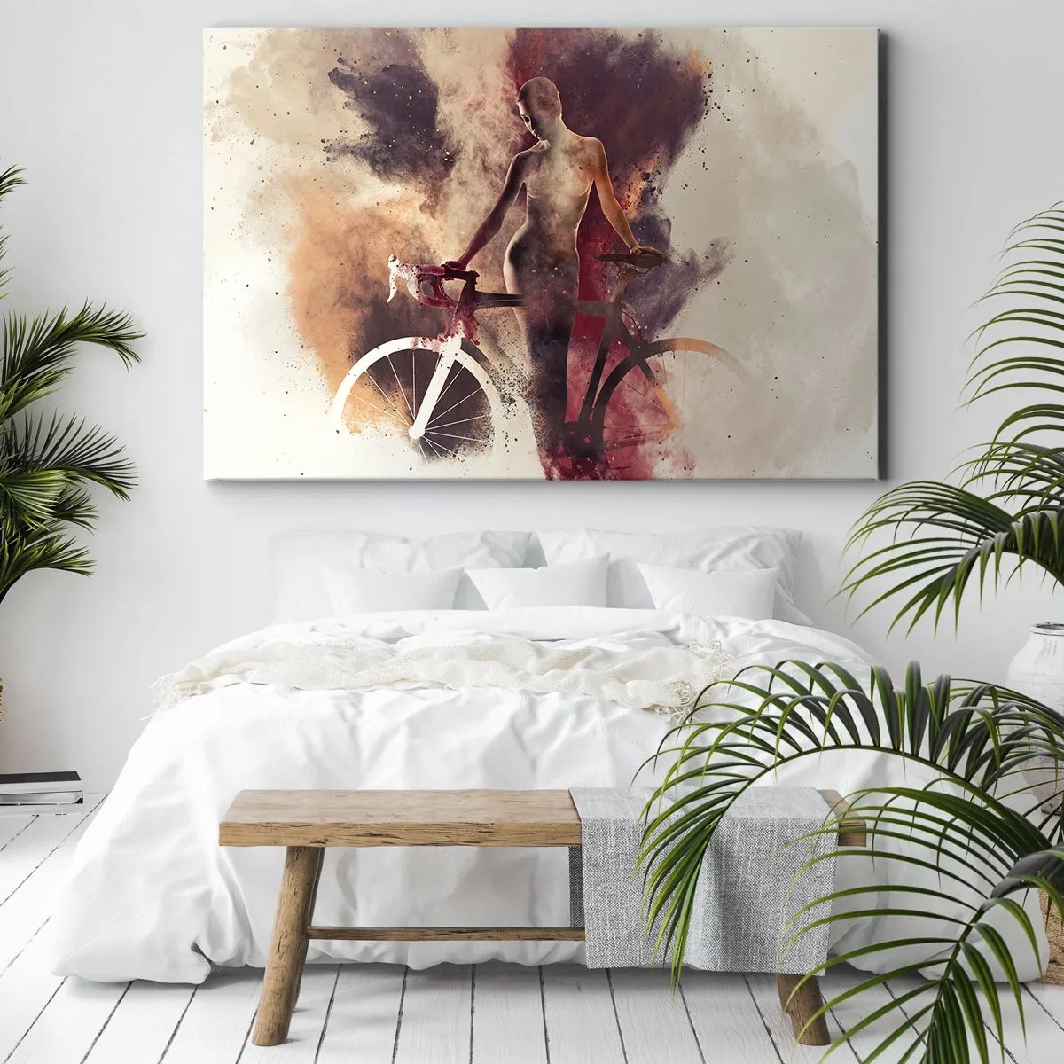 Obraz na plátne - Abstraktná silueta s bicyklom v umeleckom štýle - 70x50cm - Cyklistická duša v mramorových tvaroch - Moderná nástenná dekorácia do obývacej izby a spálne ARTTOR