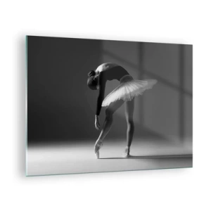 Obraz na skle - Čierna a biela silueta baleríny v pôvabnej póze - 70x50cm - Bella ballerina - Moderná nástenná dekorácia do obývacej izby a spálne ARTTOR
