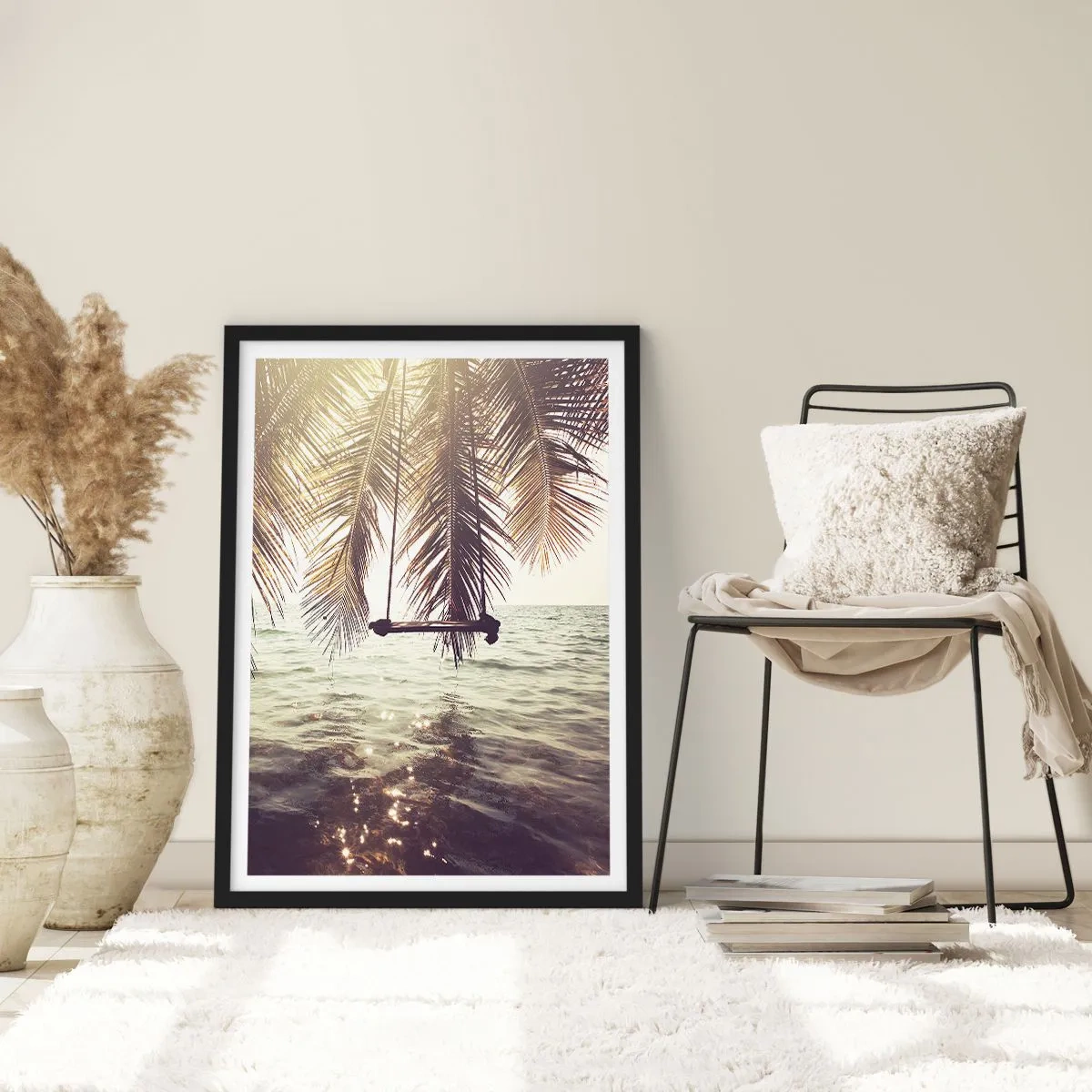 Plagát v čiernom ráme - Hojdať sa ľubovoľne v oblakoch - 30x40 cm