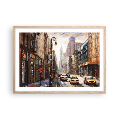 Plagát v ráme zo svetlého duba - New York – farebný aj v daždi - 70x50 cm