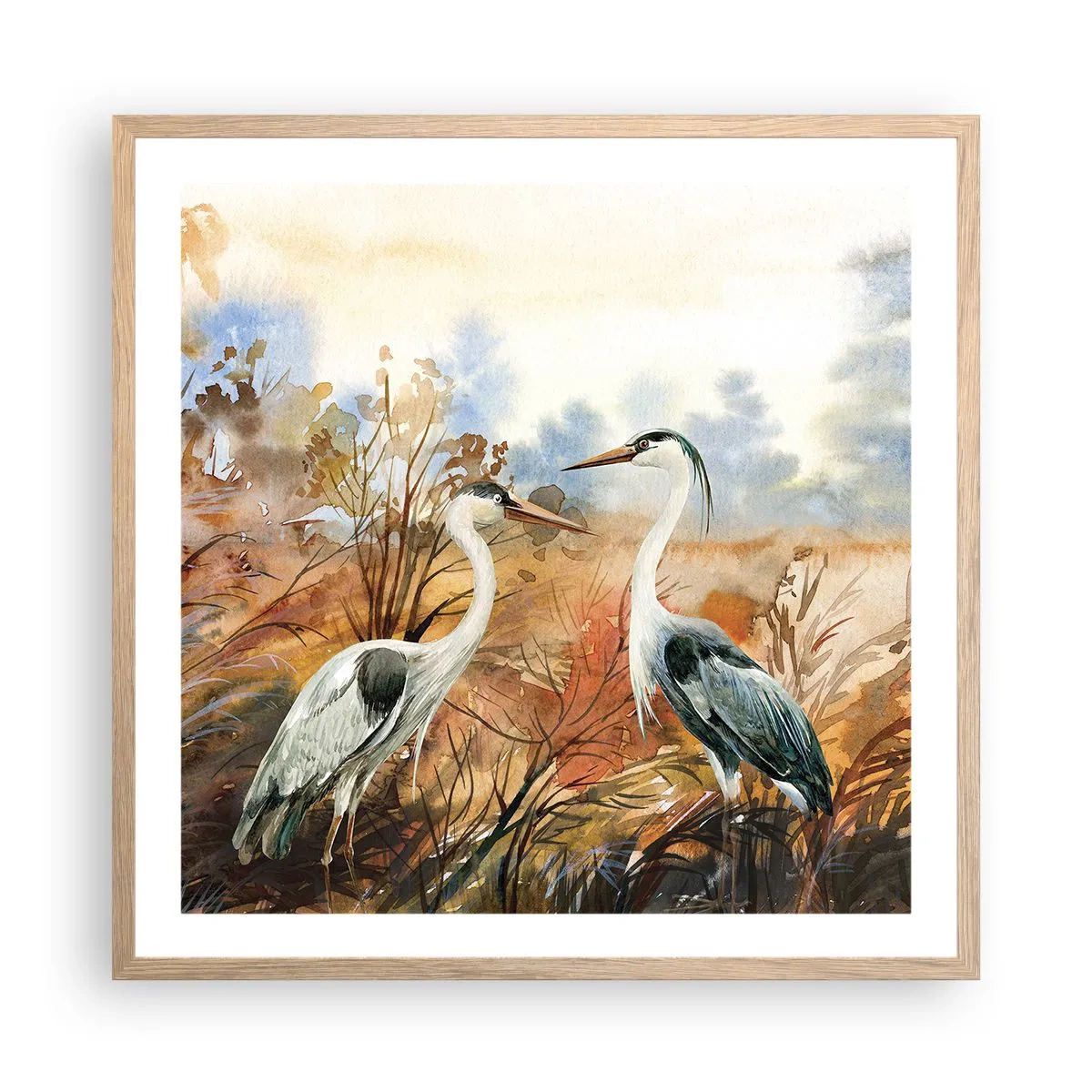Plagát v ráme zo svetlého duba - Kam na jeseň? - 60x60 cm
